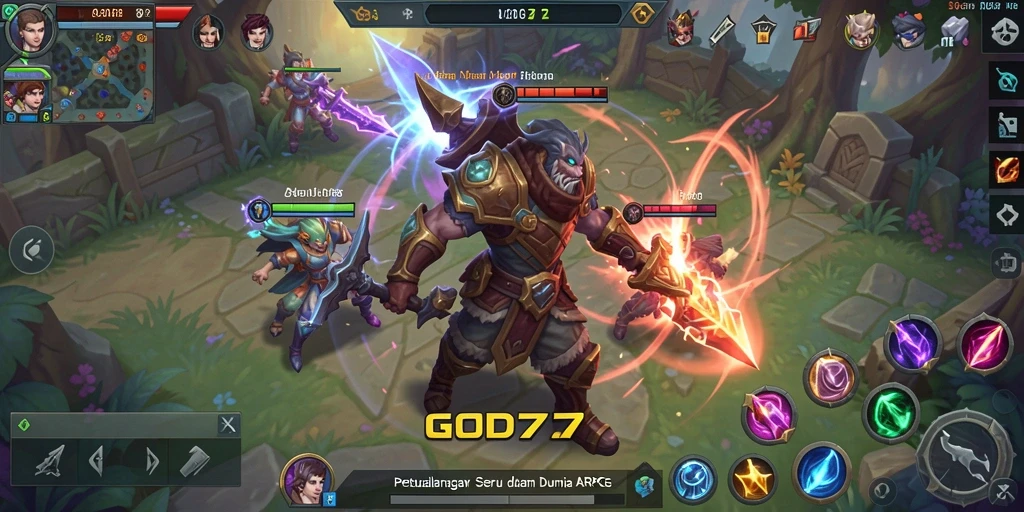 Screenshot menampilkan aksi pertarungan seru di GOD77.
