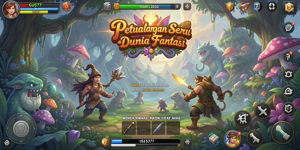 Tangkapan layar dari GUS77 menampilkan aksi petualangan mendebarkan.