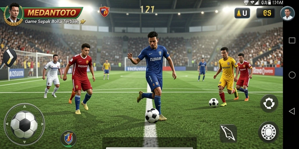 Tangkapan layar gameplay <strong>MEDANTOTO</strong> menunjukkan aksi seru di lapangan sepak bola.