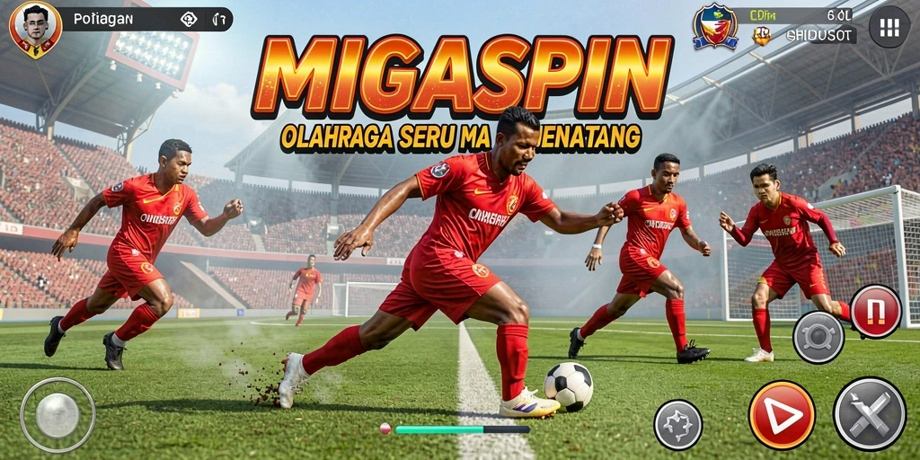Tampilan gameplay MIGASPIN yang menonjolkan aksi olahraga seru.