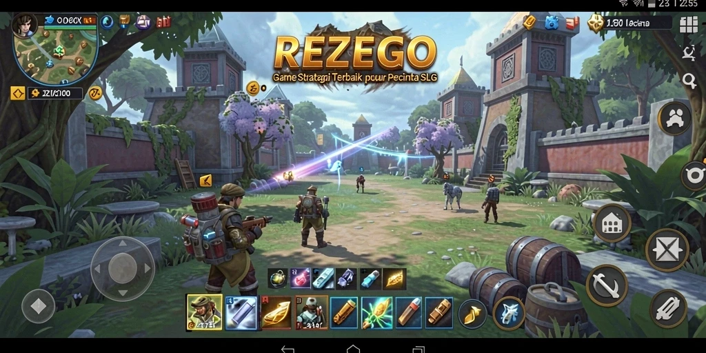 Tangkapan layar gameplay REZEGO yang menunjukkan strategis pertempuran SLG.